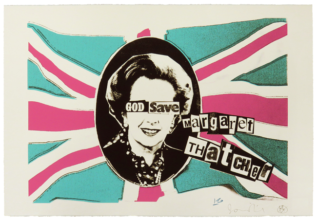 BILLY CHILDISH & JAMIE REID God Save Margaret Thatcher - pink turquoise colourway screenprint